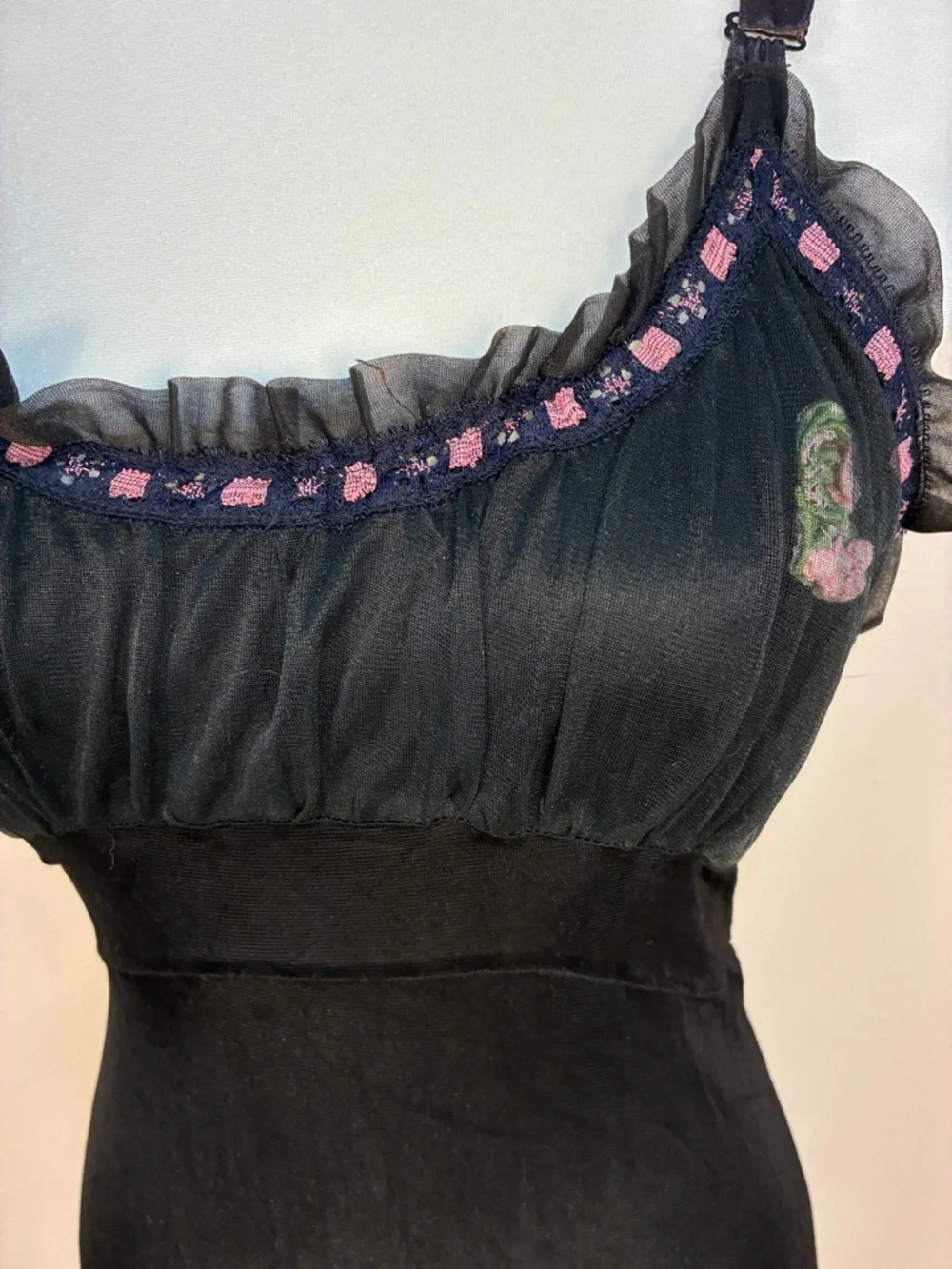 Vintage Unbranded Nylon Ribbon Rose Milkmaid Midi Dress Slip - Picture 5 of 12